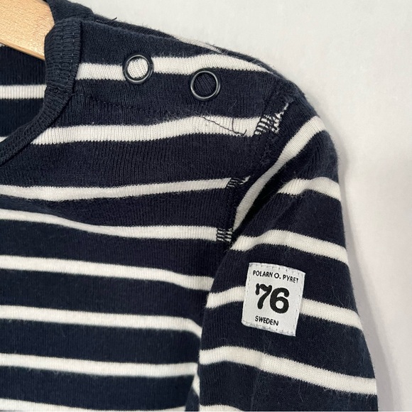 Polarn O. Pyret: Classic Stripe GOTS Long Sleeve Shirt: 1-1.5Yrs (86cm): Navy - Picture 4 of 7